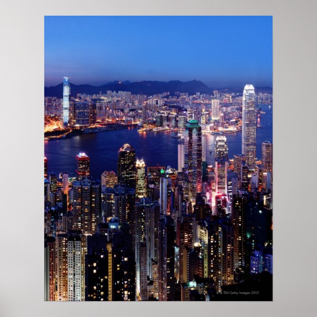Poster Le port Victoria de Hong Kong la nuit (Devant)