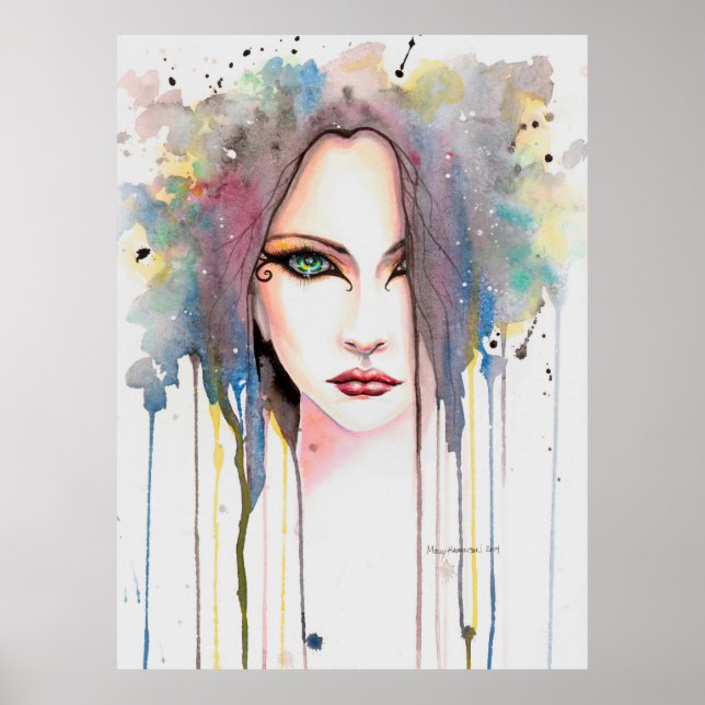 Poster Le portrait psychique moderne d'aquarelle d'une fe (Devant)