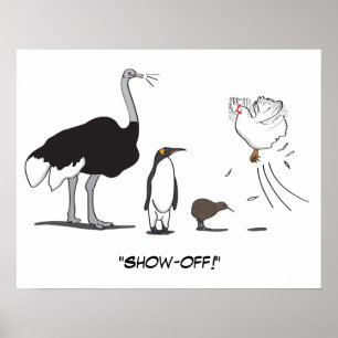 Poster Le poulet drôle de vol de kiwi de pingouin