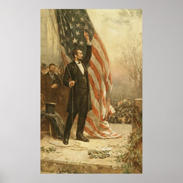 Poster Le président Abraham Lincoln sous le drapeau améri (Devant)