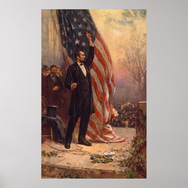 Poster Le président Abraham Lincoln sous le drapeau améri (Devant)