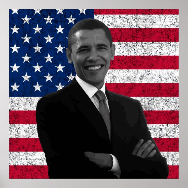 Poster Le président Obama et le drapeau américain (Devant)