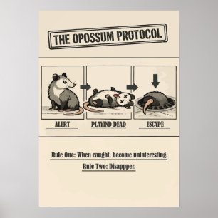 Poster Le Protocole de l'Opossum Humour Rétro