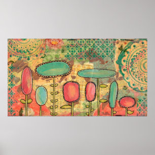 Poster Le résumé moderne fleurit des médias mélangés