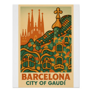 Poster Le rêve rétro de Gaudí - Barcelona Travel