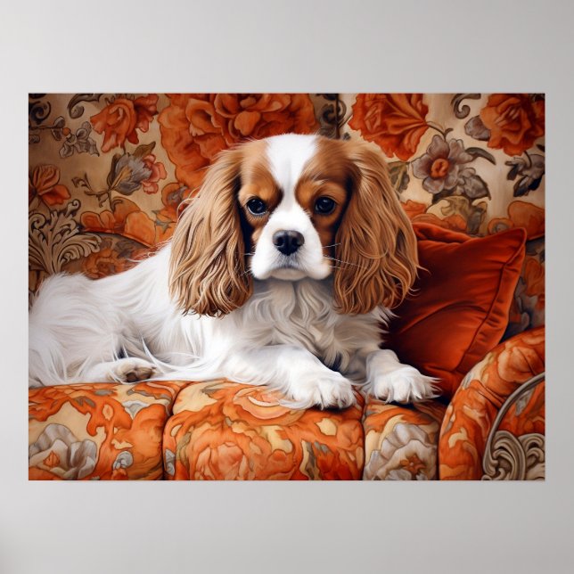 Poster Le roi Cavalier Charles Spaniel sur le canapé (Devant)