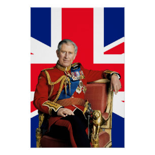 Poster Le roi Charles III avec drapeau britannique
