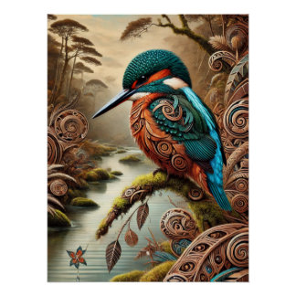 Poster Le roi Fisher en style art maori, numérique