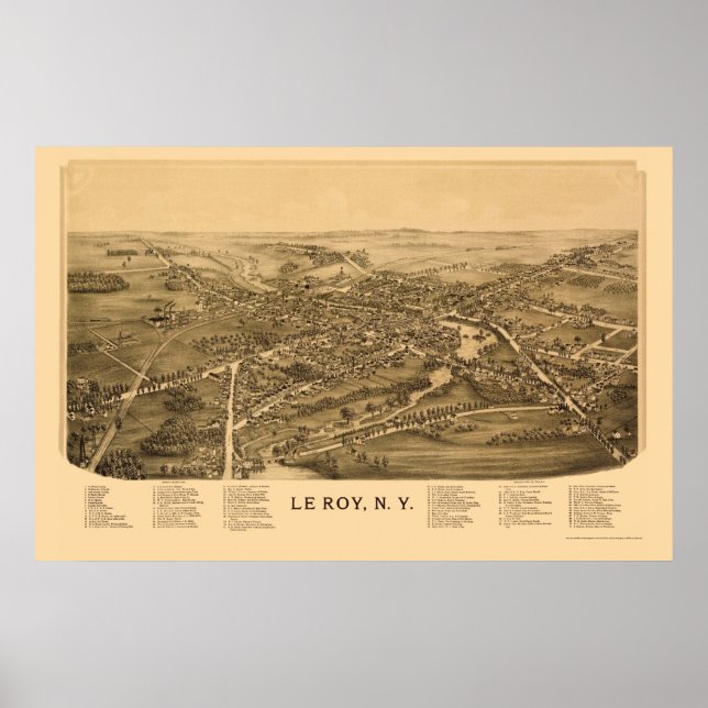 Poster Le Roy, NY Carte panoramique - 1892 (Devant)