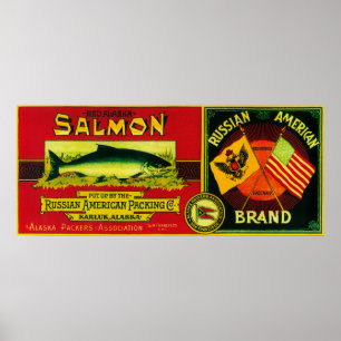 Poster Le saumon américain russe peut LabelKarluk, AK