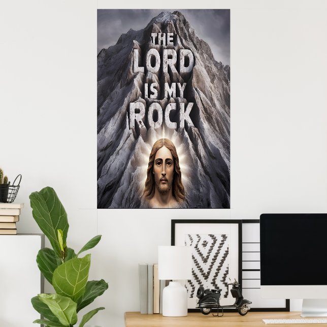 Poster Le Seigneur Est Mon Rocher : Psaume 18:2 (Bureau à domicile)