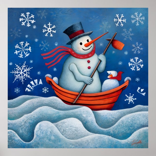 Poster Le Snowman pagaie sur le bateau (Devant)