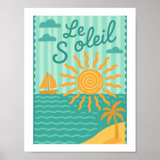 Poster Le Soleil Rétro Soleil Plage Nautique Voilier