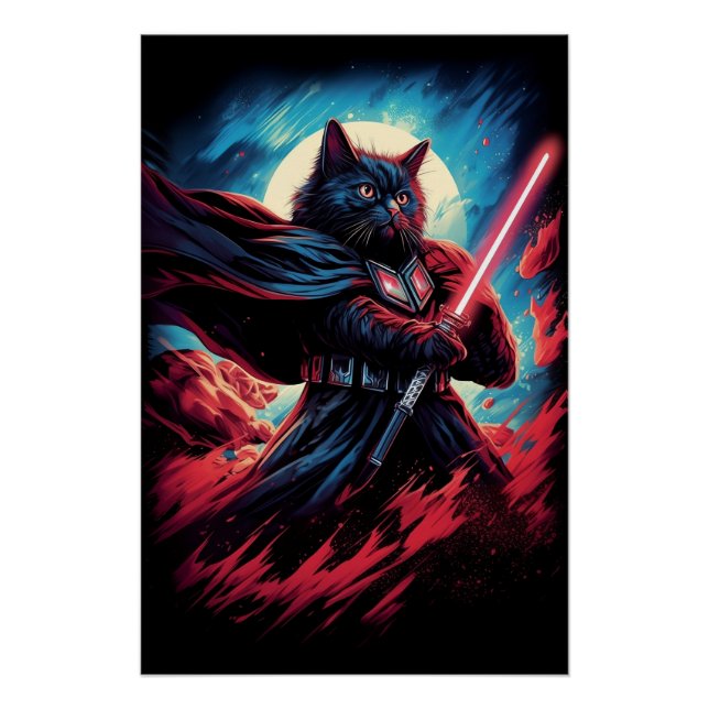 Poster Le Stardust Samurai | Guerrier de chat cosmique (Devant)