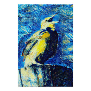 Poster Le style VanGogh aux oiseaux solitaires