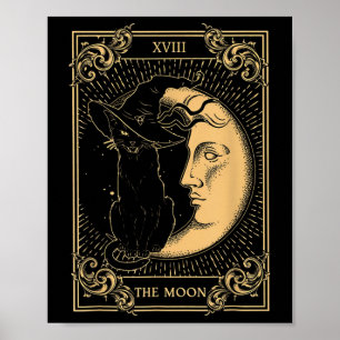 Poster Le Tarot Lune Xvii Inspiré Chat Noir sorcier Casqu
