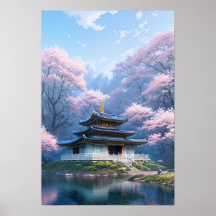 Poster Le temple shinto en fleurs