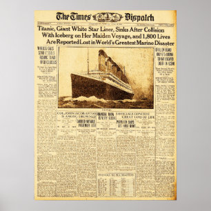 Poster Le Titanic coule après une collision avec un icebe