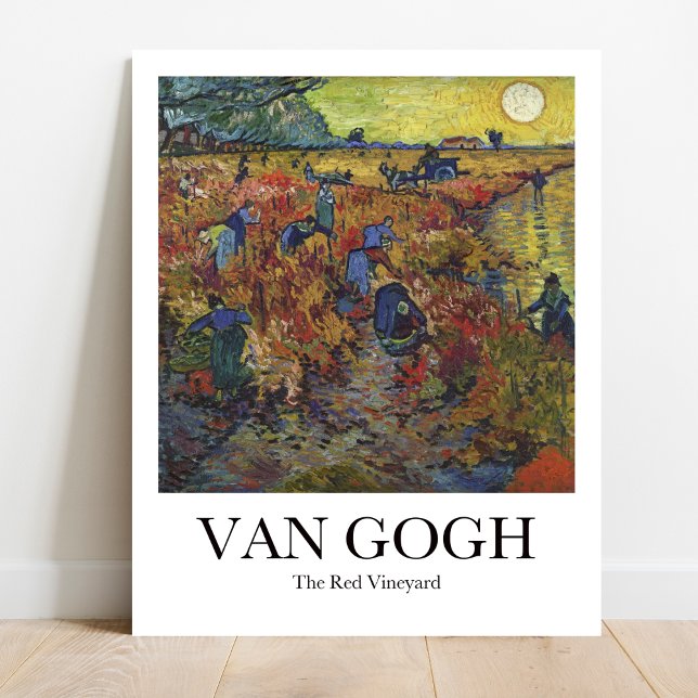 Poster Le vignoble rouge par Vincent van Gogh (Van Gogh's vibrant "The Red Vineyard" poster. Lush red rows & swirling sky in iconic brushstrokes)