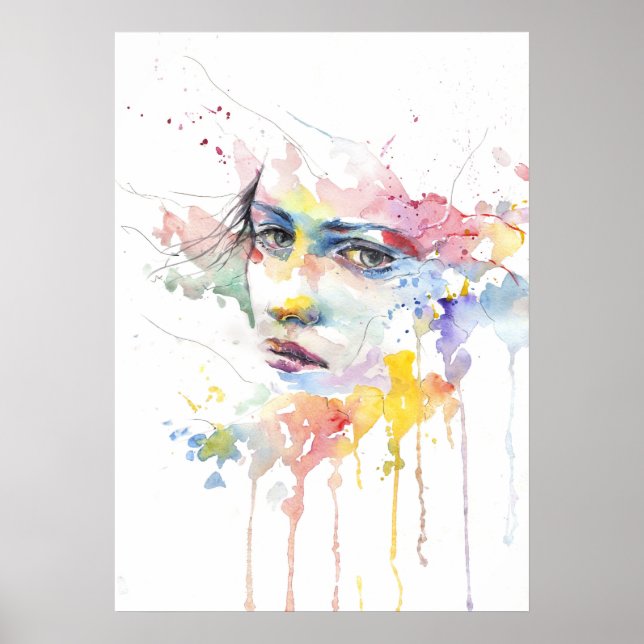 Poster Le visage de la femme de couleur aquarelle (Devant)