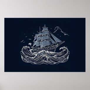 Poster Le voyage majestueux du voilier dans la houle