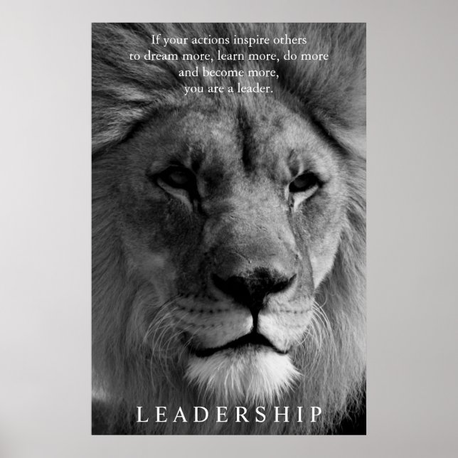 Poster Leadership motivationnel du lion noir et blanc (Devant)