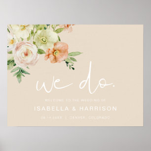 Poster LEAH Crème Beige Floral Nous Nous Marions Bienvenu