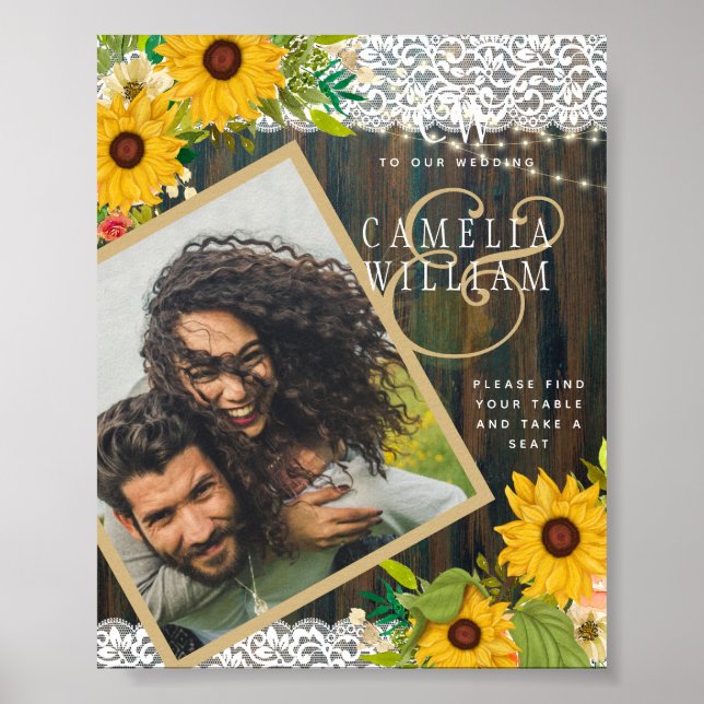 Poster LeahG Rustic Sunflower Dentelle PHOTO Mariage BIEN (Devant)
