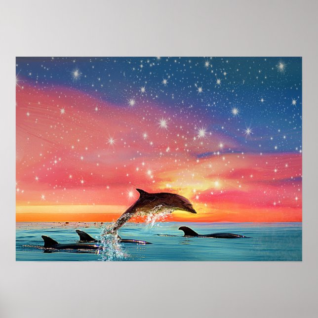 Poster Leapage du dauphin | Mer et étoiles d'animaux (Devant)