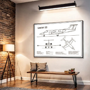 Poster Learjet 23 - Plan de dessin du plan d'avion BD