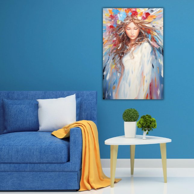 Poster Lebender Abstrakter Engel Friedlich, schmer (Vibrant Abstract Angel Poster Peaceful, Painterly Art for Any Age)