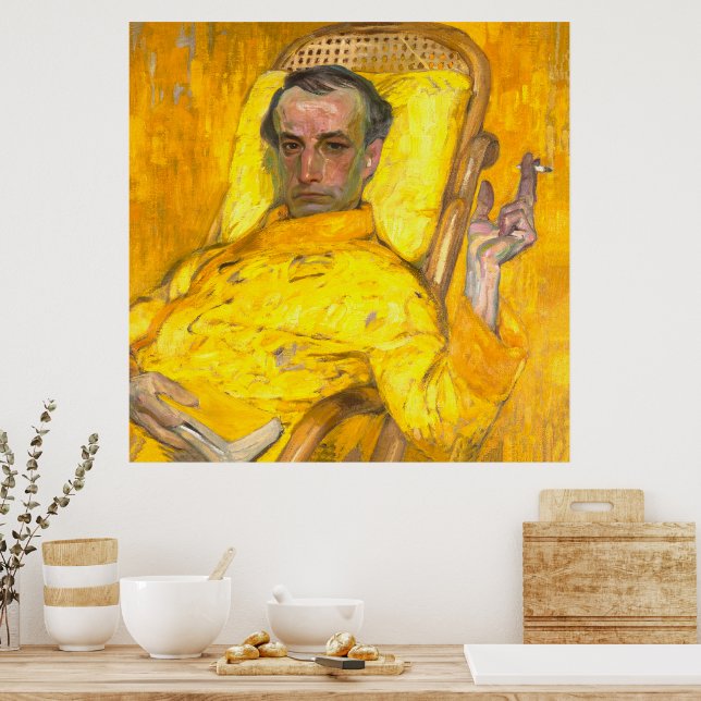 Poster L'échelle jaune, l'homme fume une cigarette (Cuisine)