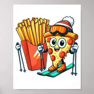 Poster Leçon de ski pour enfants pizza frite ski