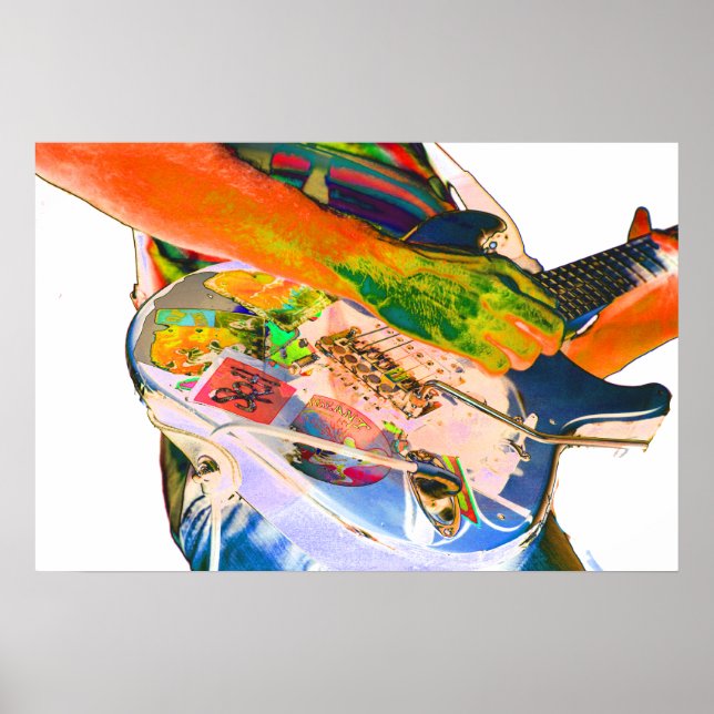 Poster Lecteur guitare, couleurs psychadéliques conceptio (Devant)