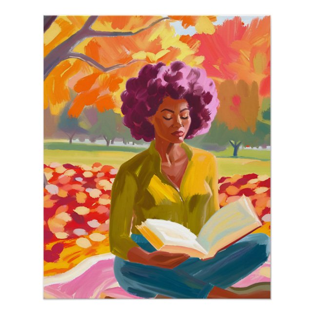 Poster Lecture âpre : Afro Woman Relaxant avec la nature (Devant)