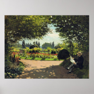 Poster Lecture d'Adolphe Monet dans le jardin - Claude