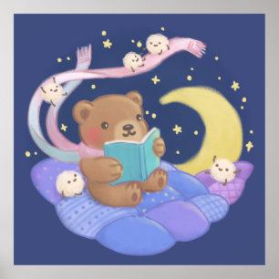 Poster Lecture de l'ours en peluche avec illustration de