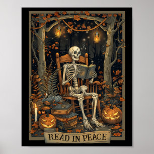 Poster Lecture drôle en paix squelette Halloween Lecture 