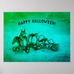 Poster L'écureuil en automne, Bonne Halloween !