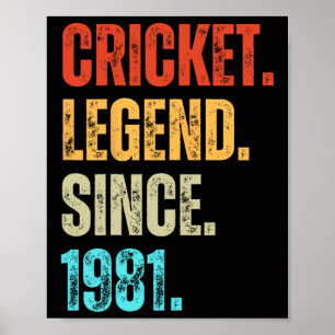 Poster Légende de cricket depuis 1981 Anniversaire rétro