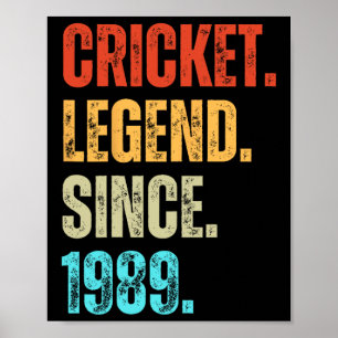 Poster Légende de cricket depuis 1989 Anniversaire rétro