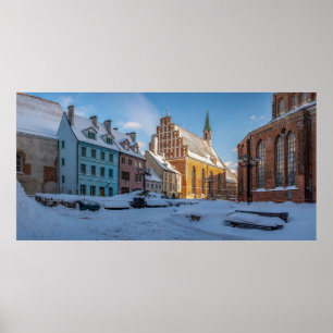 Poster L'église Saint-Pierre en hiver à Riga, Lettonie