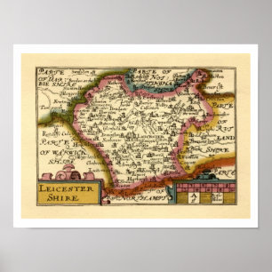 Poster Leicestershire Comté Angleterre Ancien Antiquaire