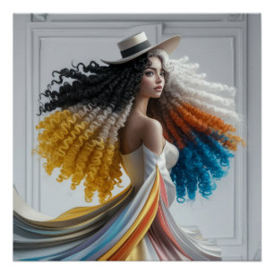Poster L'élégance en contraste, une femme à Haired Courli