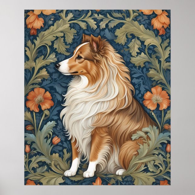 Poster L'Élégant Chien de Shetland William Morris Inspiré (Devant)