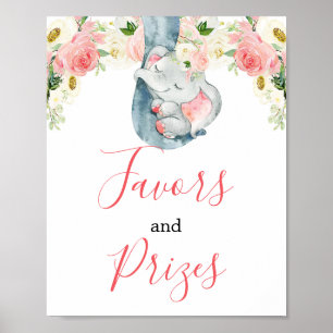 Poster L'éléphant de fille rose vif favorise le signe des