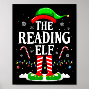 Poster L'elfe de lecture Xmas drôle amateur de livres Noë