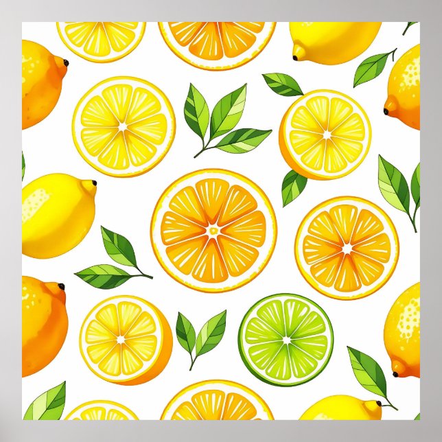 Poster Lemon Citrus Slice Pattern (Devant)