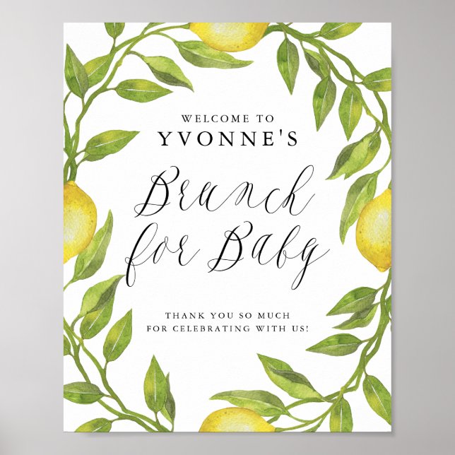 Poster Lemon Greenery Baby shower de couronne Brunch Bien (Devant)