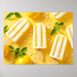 Poster Lemon Popsicle Summer Food Pattern Yellow